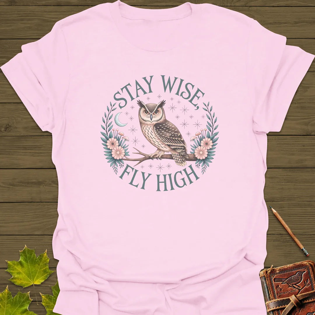 Stay Wise, Fly High Owl T-Shirt Light Pink