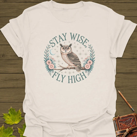 Stay Wise, Fly High Owl T-Shirt Natural