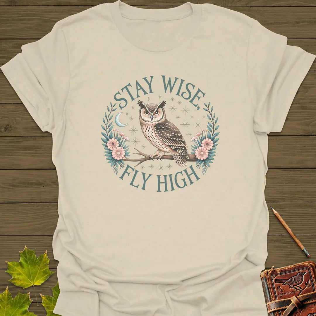 Stay Wise, Fly High Owl T-Shirt Sand