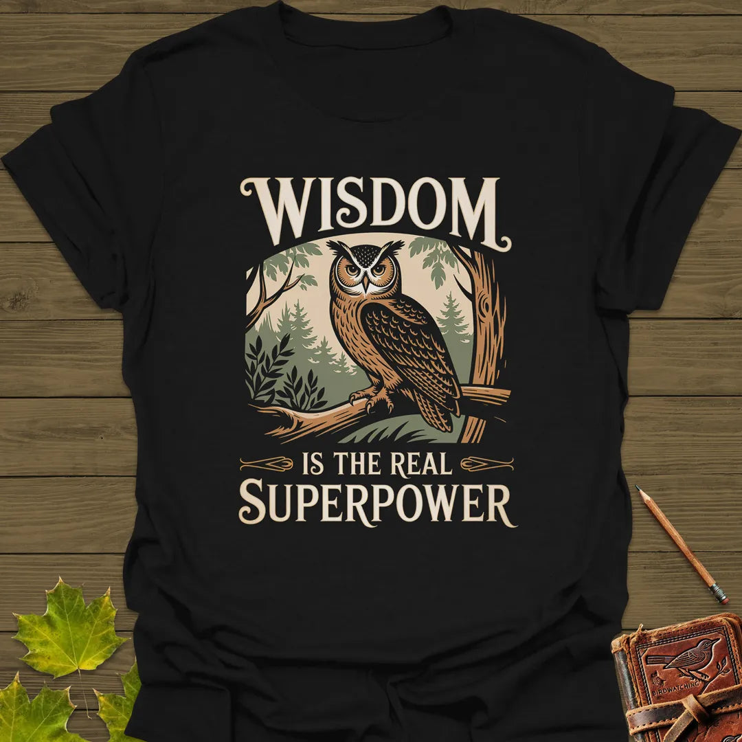 Wisdom Is a Superpower Owl T-Shirt Black