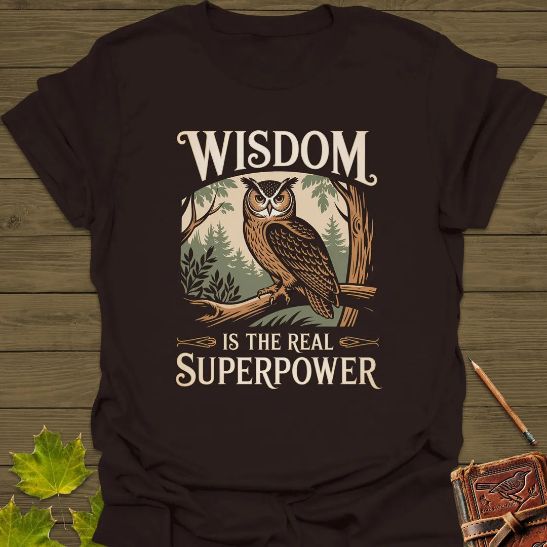 Wisdom Is a Superpower Owl T-Shirt Dark Chocolate