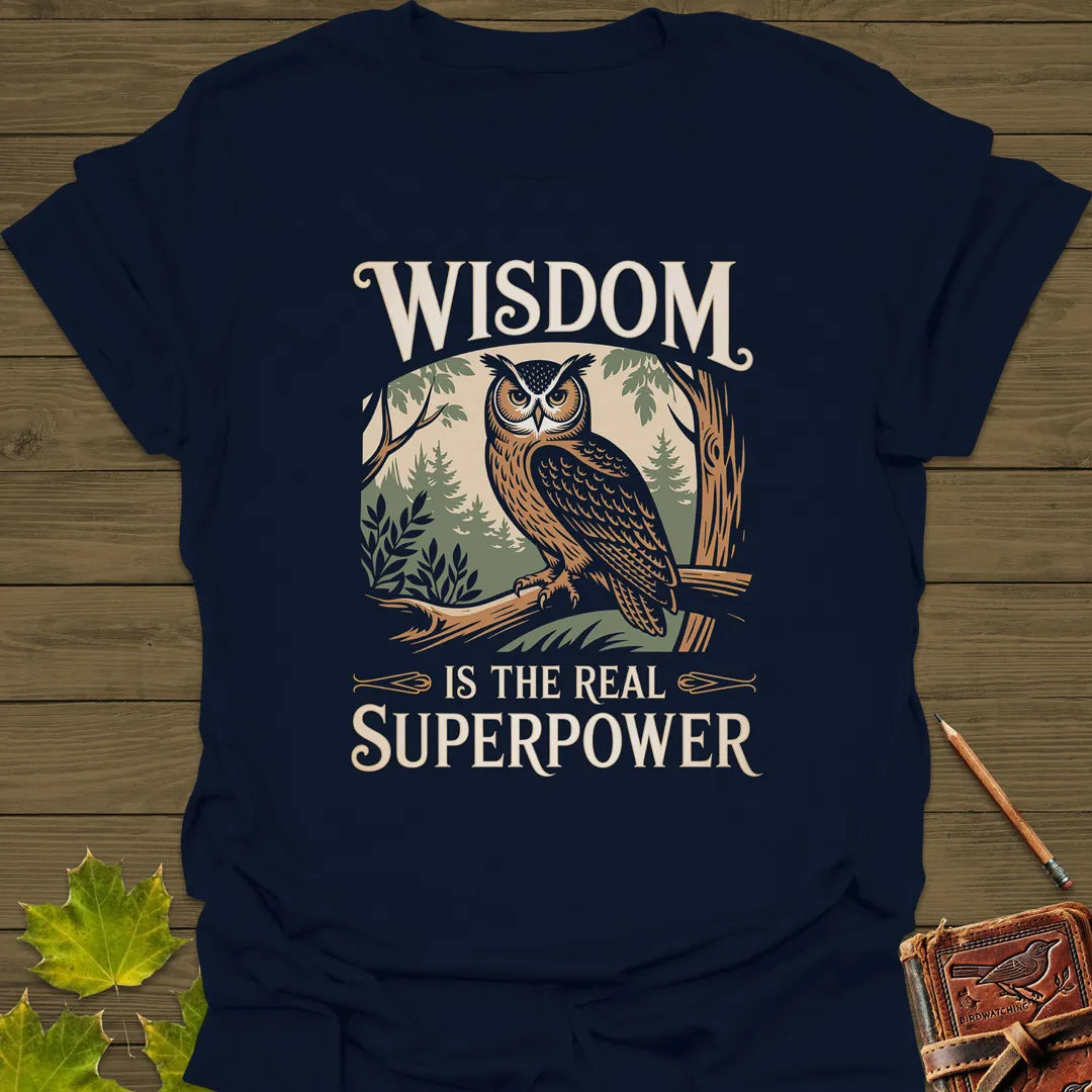 Wisdom Is a Superpower Owl T-Shirt Navy