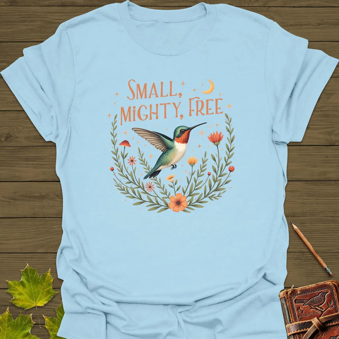 Small, Mighty, Free Hummingbird T-Shirt Light Blue