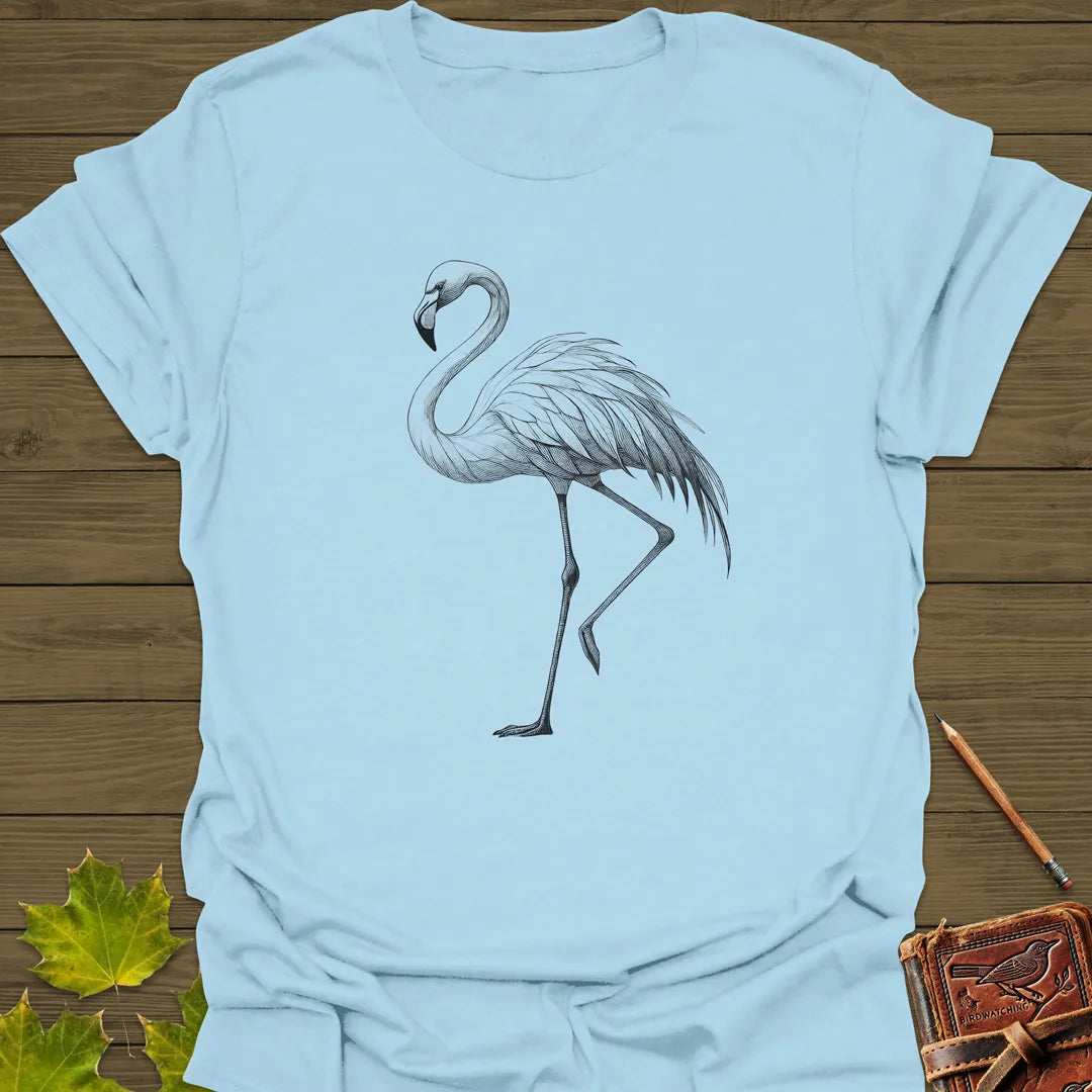 Flamingo Illustration T-Shirt Light Blue