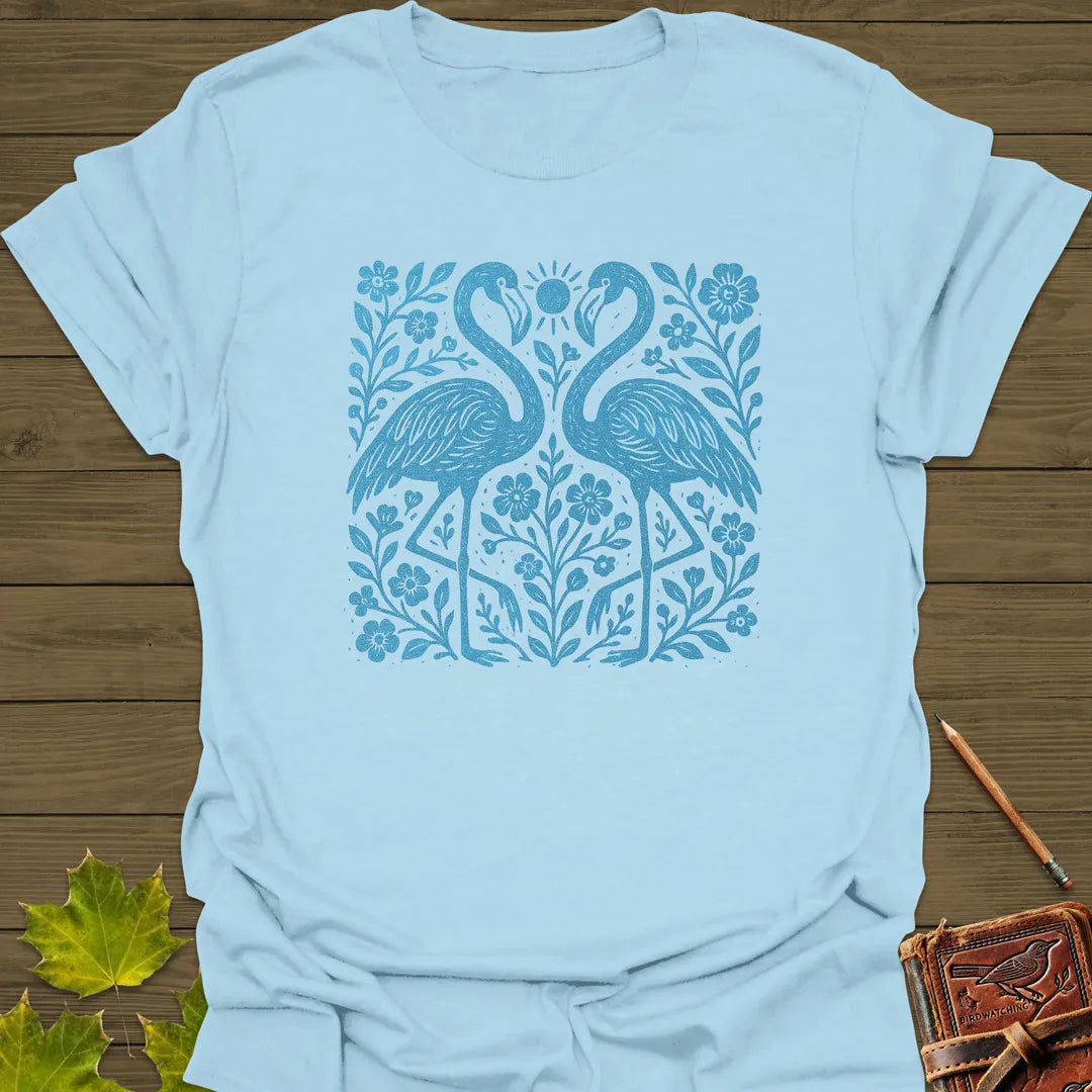 Flamingo Boho Print T-Shirt Light Blue