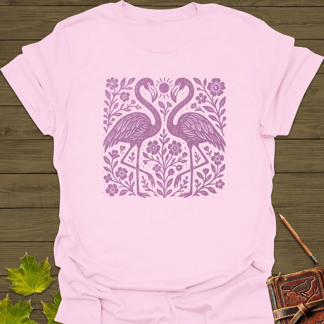 Flamingo Boho Print T-Shirt in Light Pink