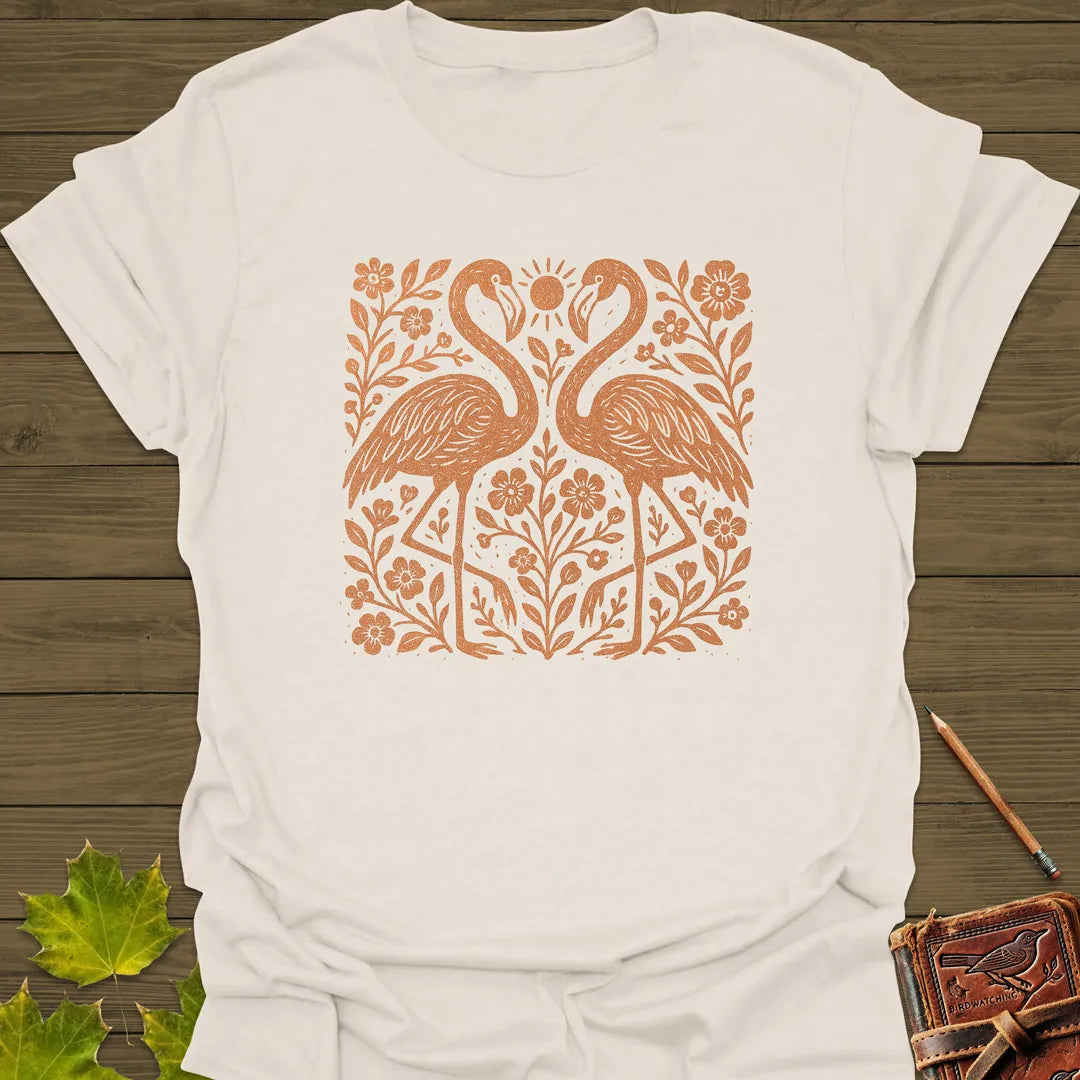 Flamingo Boho Print T-Shirt Natural