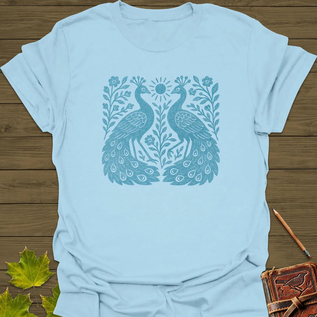 Peacock Vintage Print T-Shirt in Light Blue