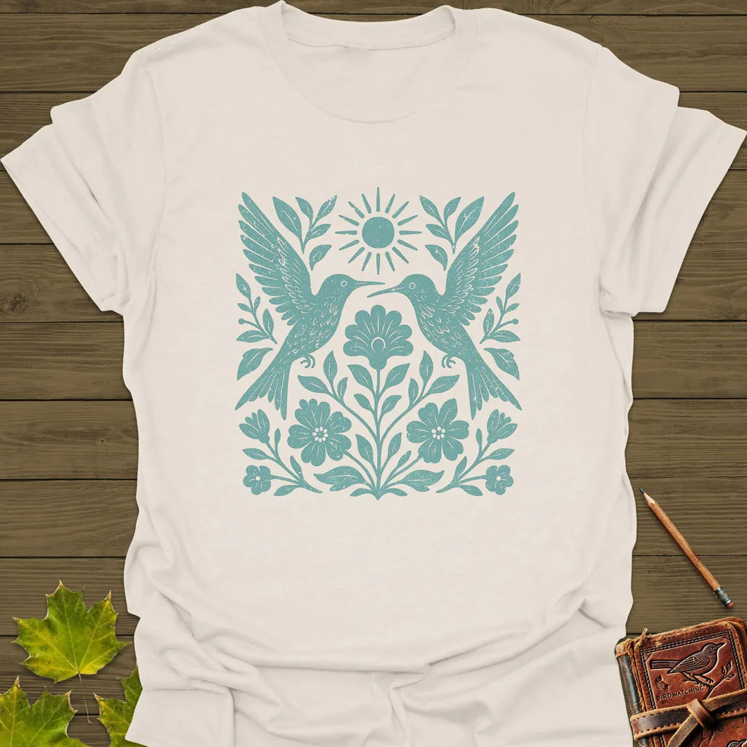 Hummingbird Folk Art Print T-Shirt Natural
