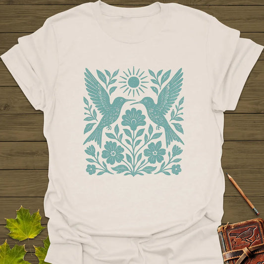 Hummingbird Folk Art Print T-Shirt Natural