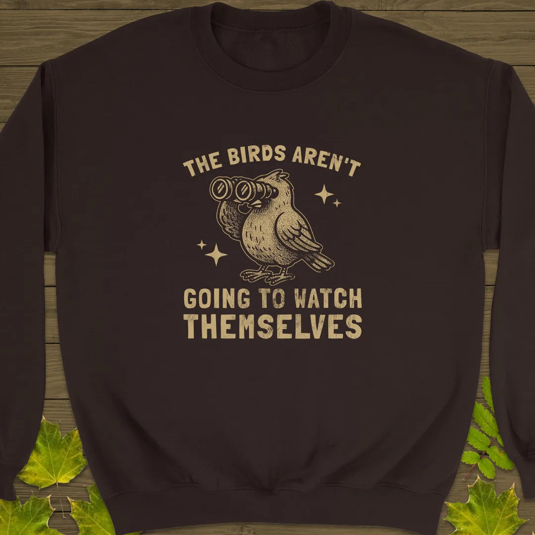 Birds Watching Themselves Crewneck Sweatshirt Dark Chocolate