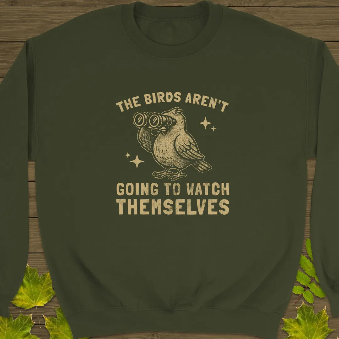 Birds Watching Themselves Crewneck Sweatshirt Military Green