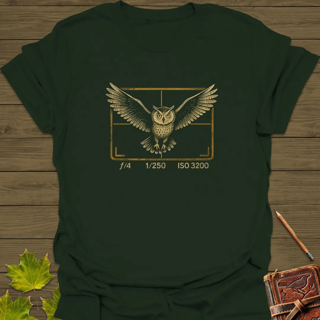 Owl and Camera Frame T-Shirt Forest Green