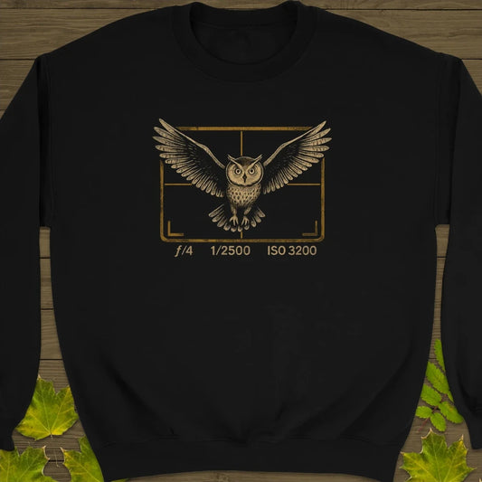 Owl and Camera Frame Crewneck Sweatshirt Black