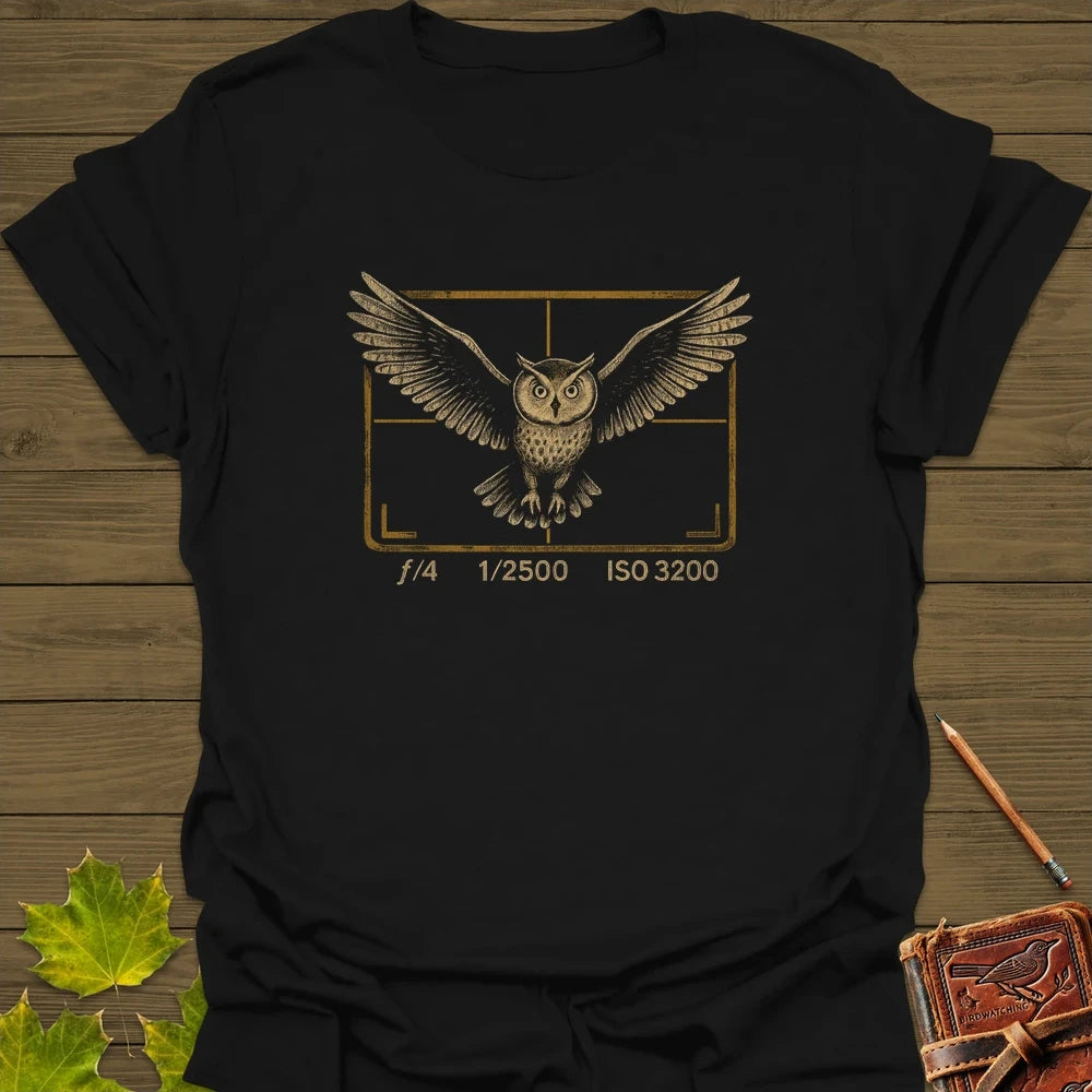 Owl and Camera Frame T-Shirt Black