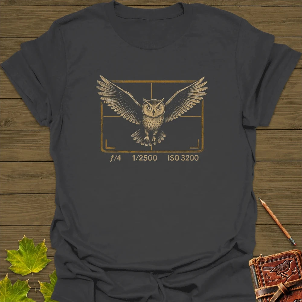 Owl and Camera Frame T-Shirt Charcoal
