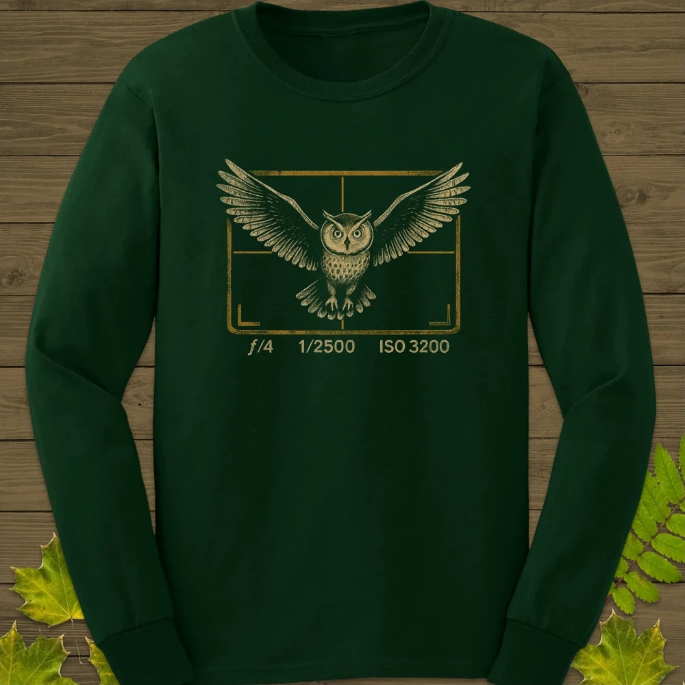 Owl and Camera Frame Long Sleeve Forest Green