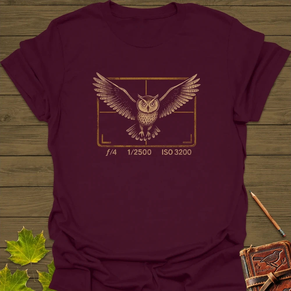 Owl and Camera Frame T-Shirt Maroon