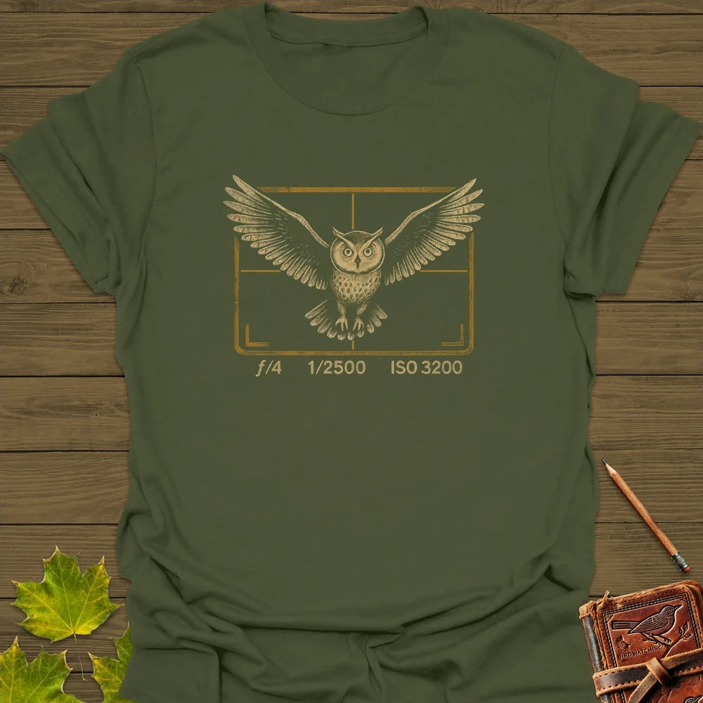 Owl and Camera Frame T-Shirt Military Green