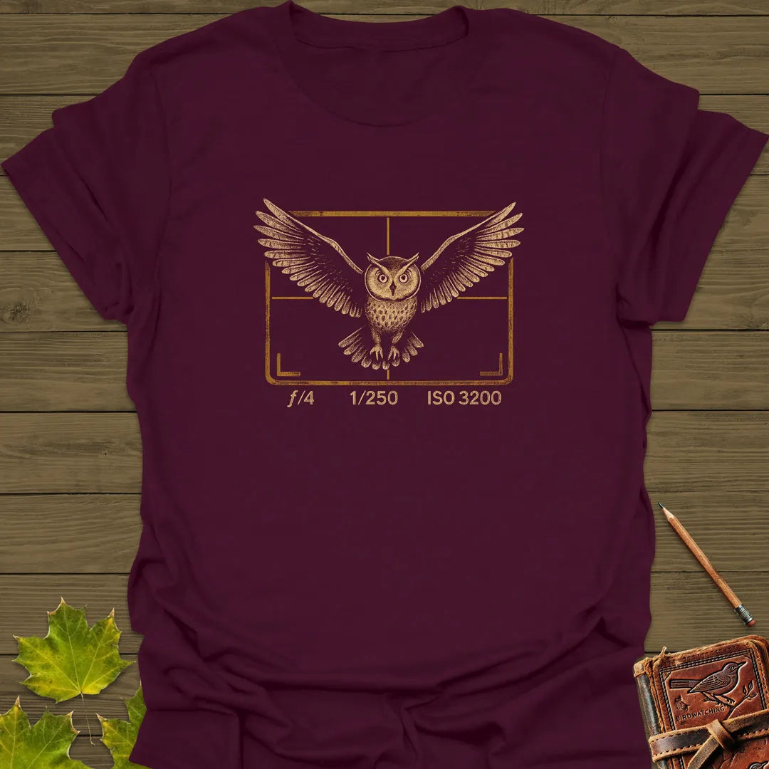 Owl and Camera Frame T-Shirt Maroon