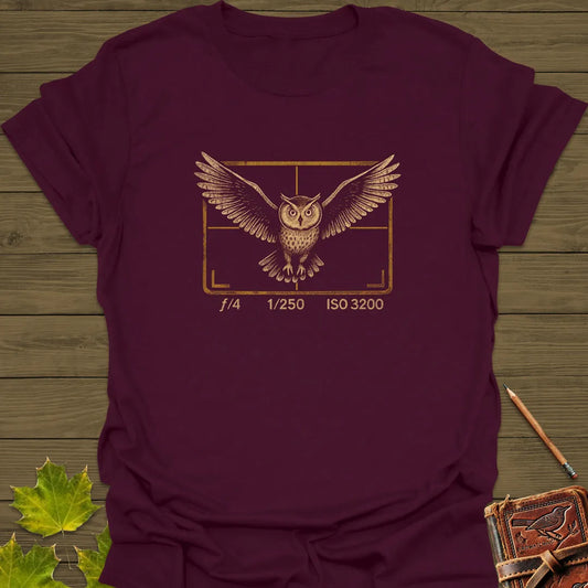 Owl and Camera Frame T-Shirt Maroon