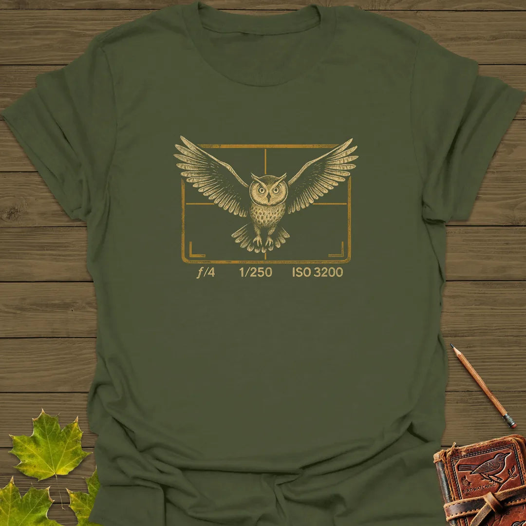 Owl and Camera Frame T-Shirt Military Green