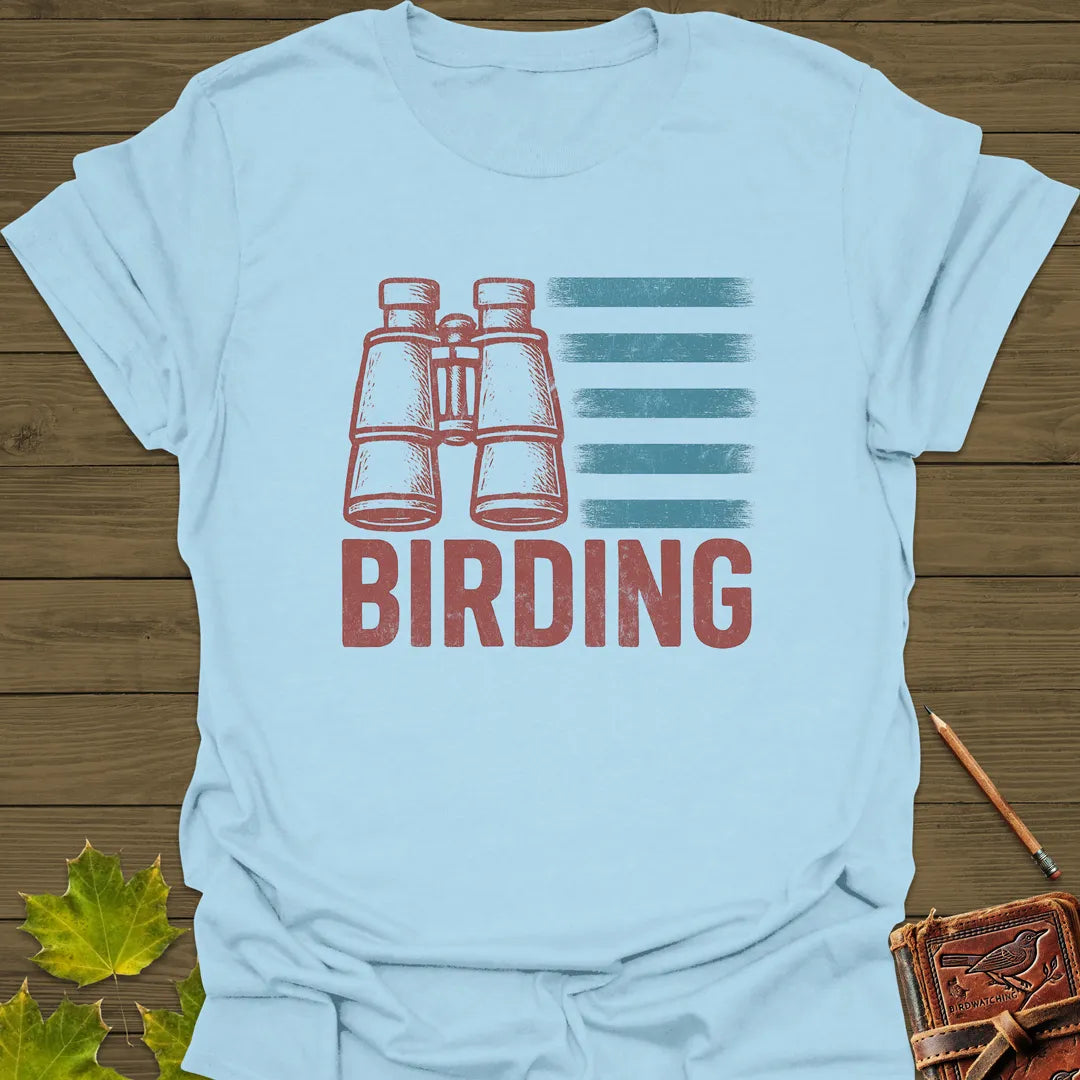 USA Flag Birder T-Shirt Light Blue