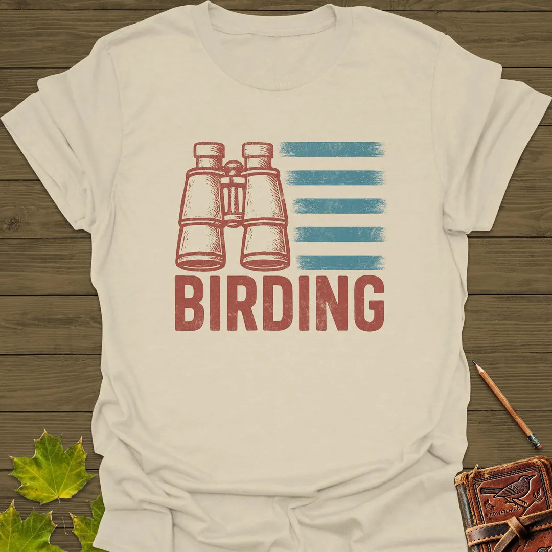 USA Flag Birder T-Shirt Sand