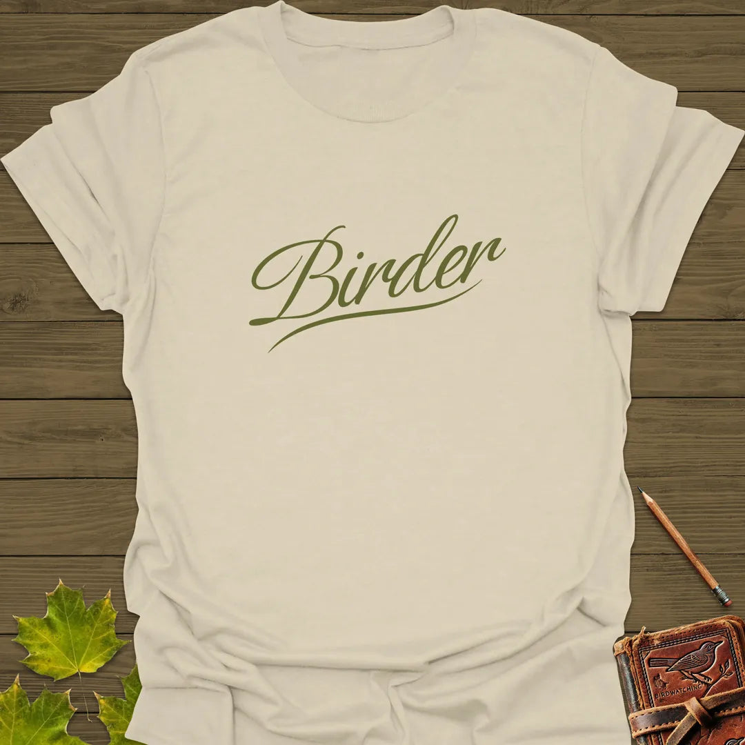 Elegant Birder Script T-Shirt Sand