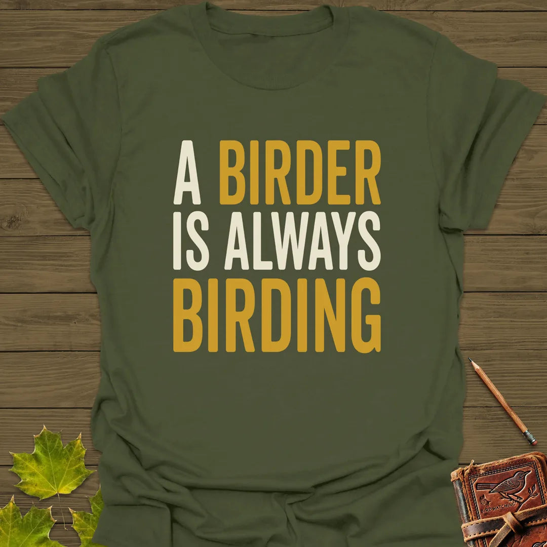 Birder Always Birding T-Shirt Military Green