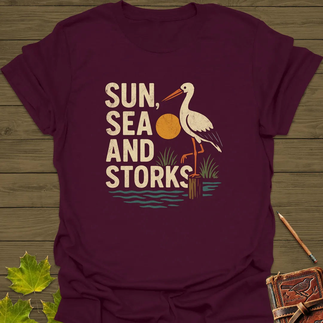 Sun, Sea and Storks T-Shirt Maroon