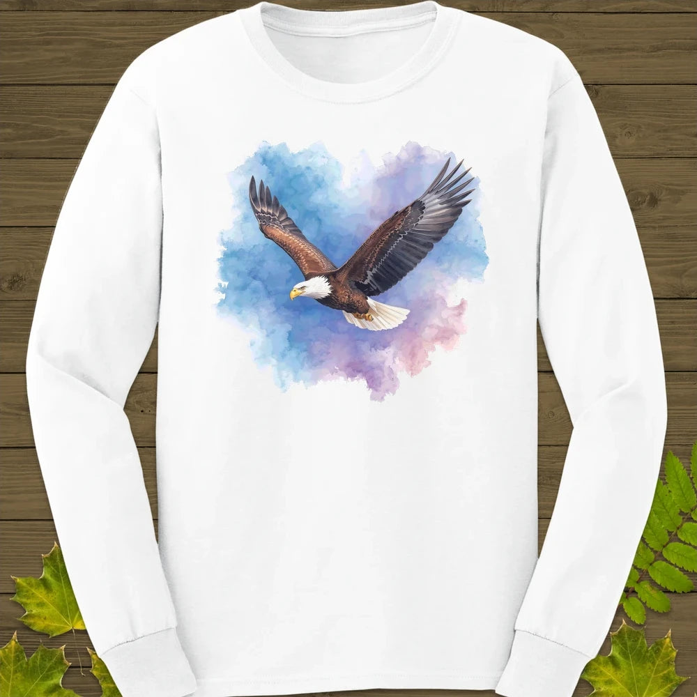 Bald Eagle Watercolor Long Sleeve White