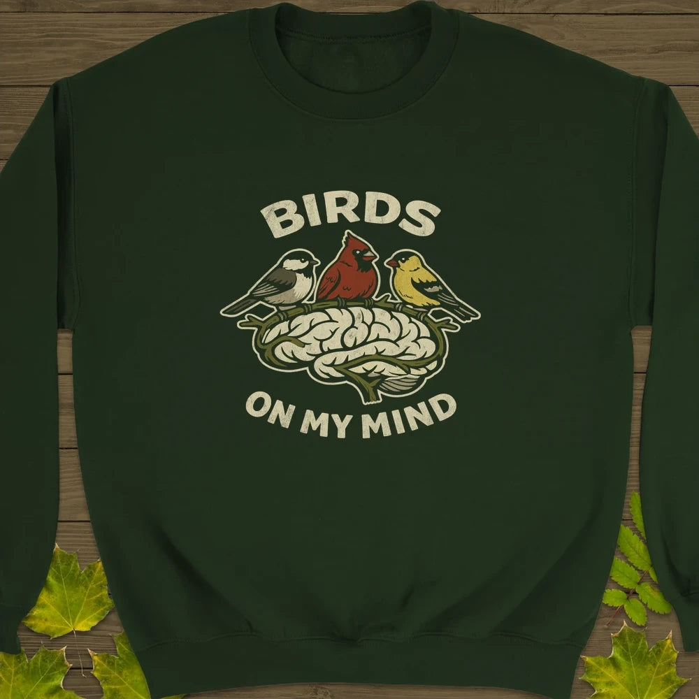Birds On My Mind Crewneck Sweatshirt Forest Green