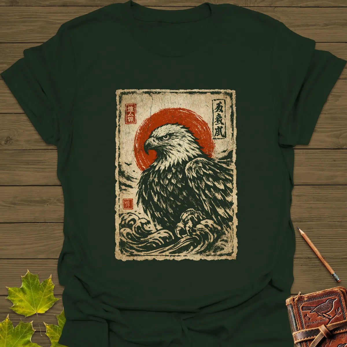 Eagle Japanese Art T-Shirt Forest Green