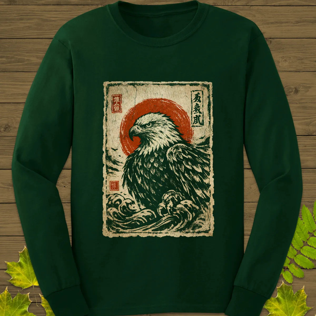 Eagle Japanese Art Long Sleeve Forest Green