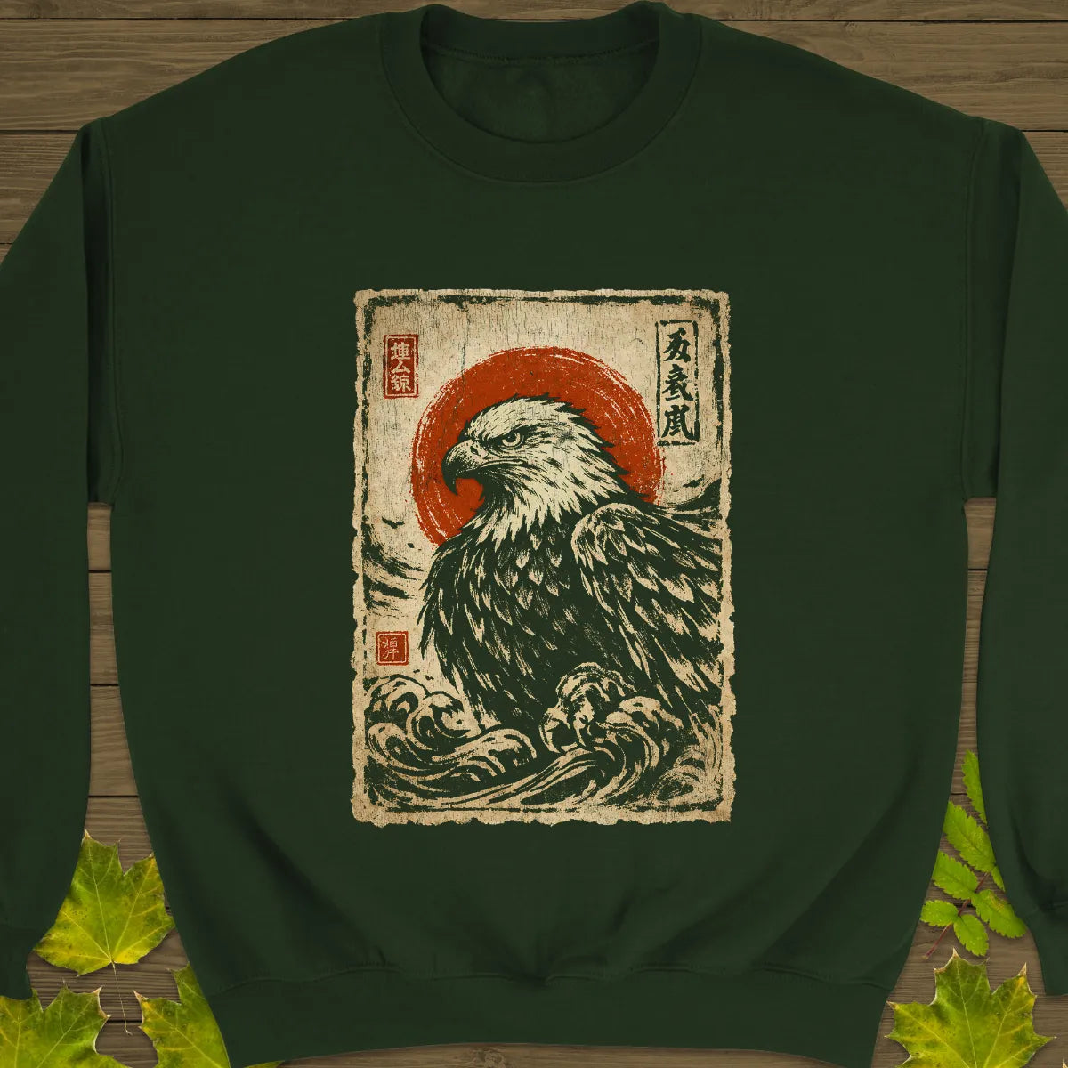 Eagle Japanese Art Sweatshirt Forest Green