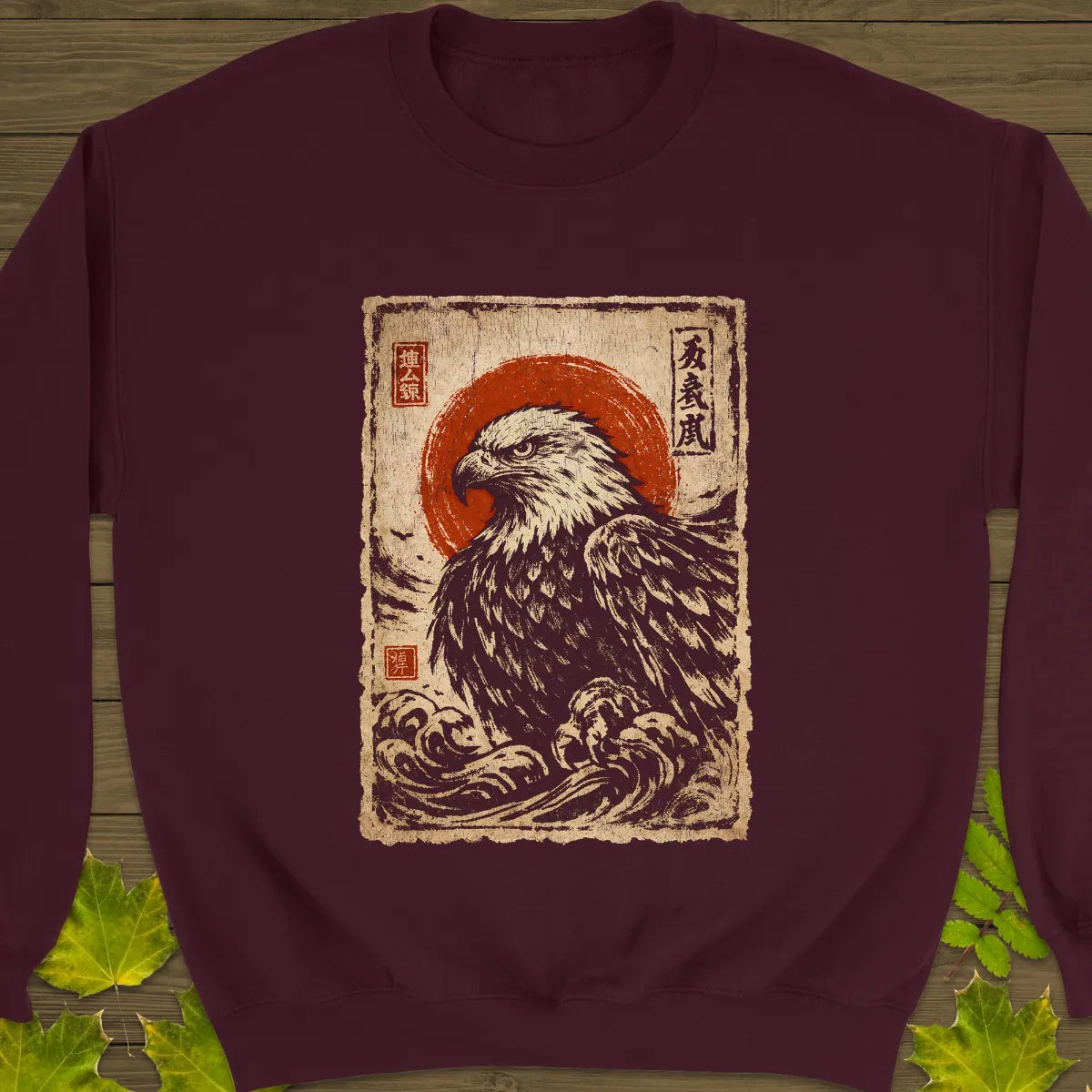Eagle Japanese Art Sweatshirt Maroon