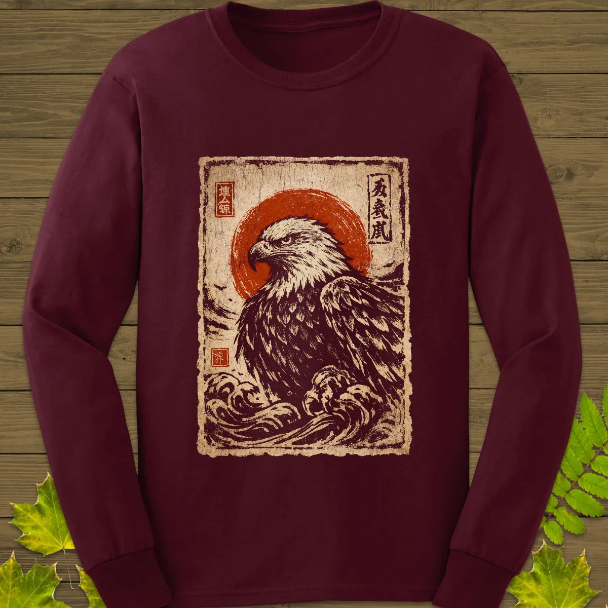 Eagle Japanese Art Long Sleeve Maroon