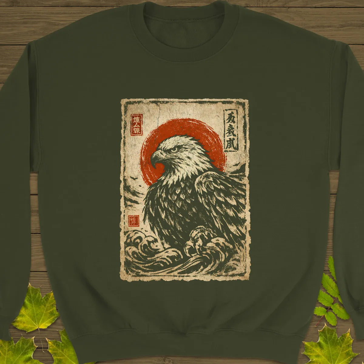 Eagle Japanese Art Sweatshirt Military Green