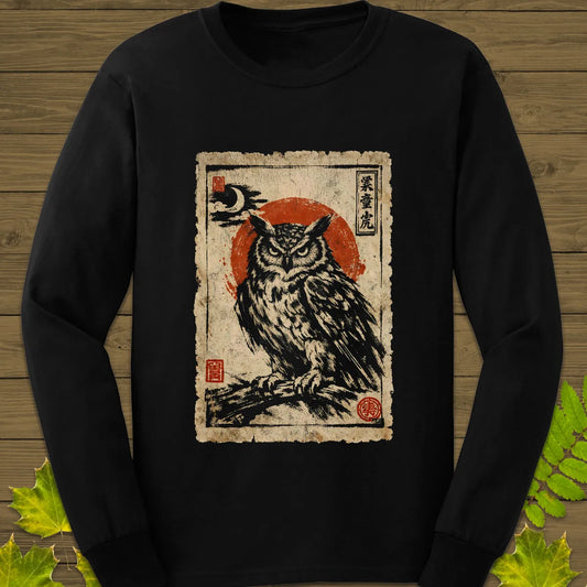 Owl Japanese Art Long Sleeve Black