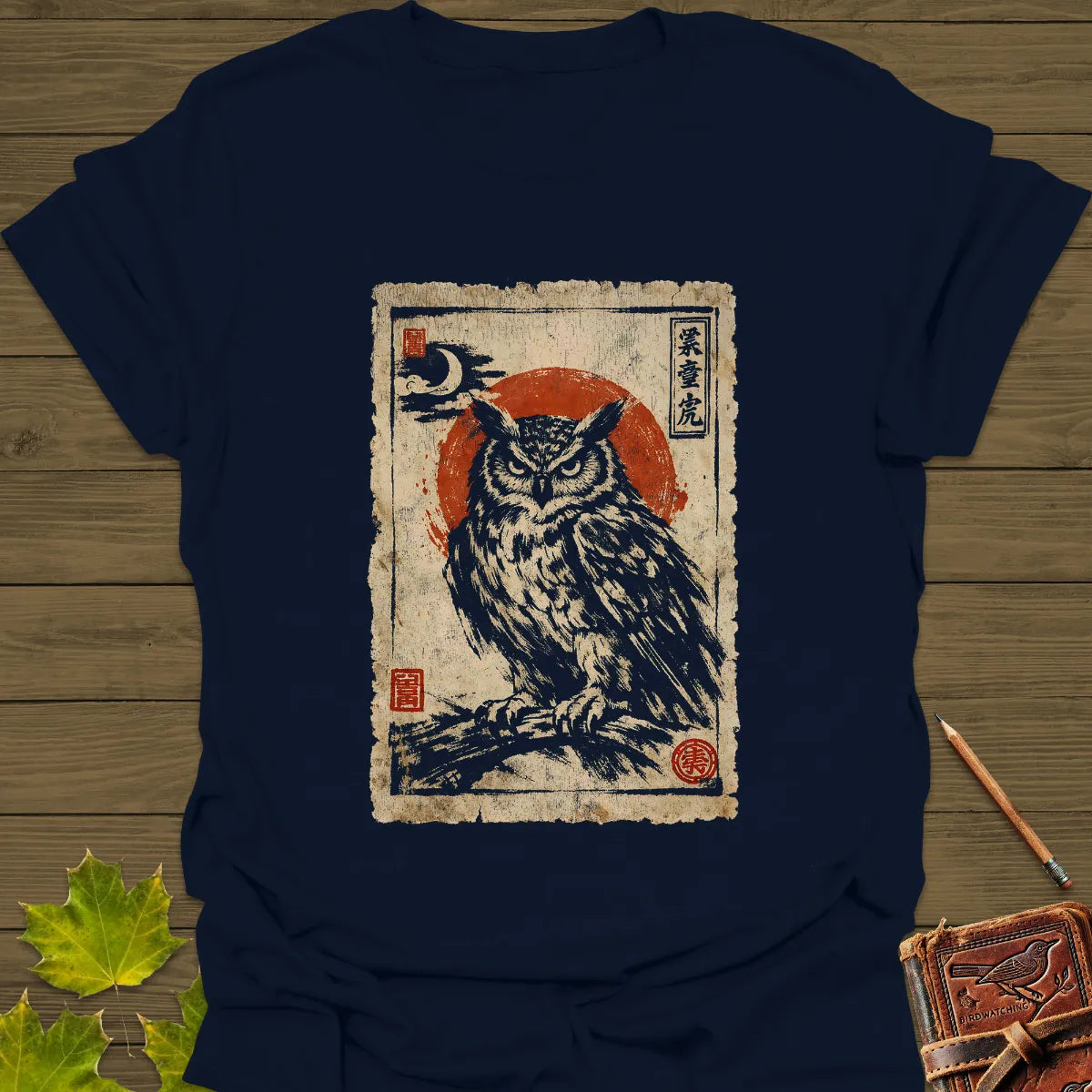 Owl Japanese Art T-Shirt Navy