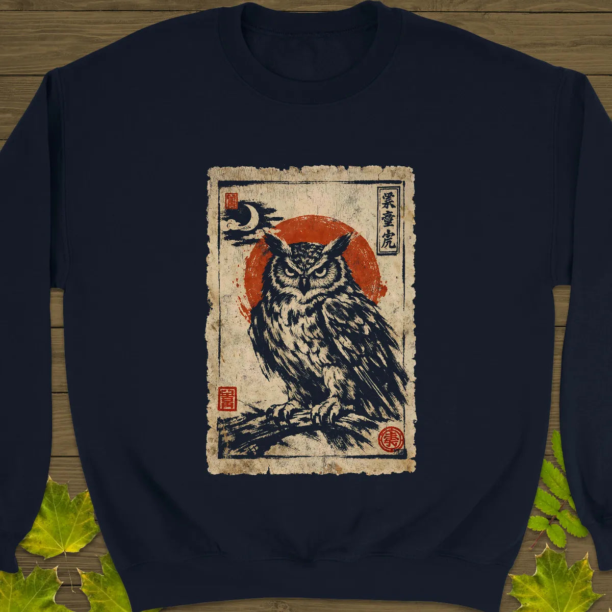 Owl Japanese Art Sweatshirt Navy