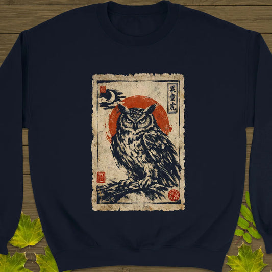 Owl Japanese Art Sweatshirt Navy