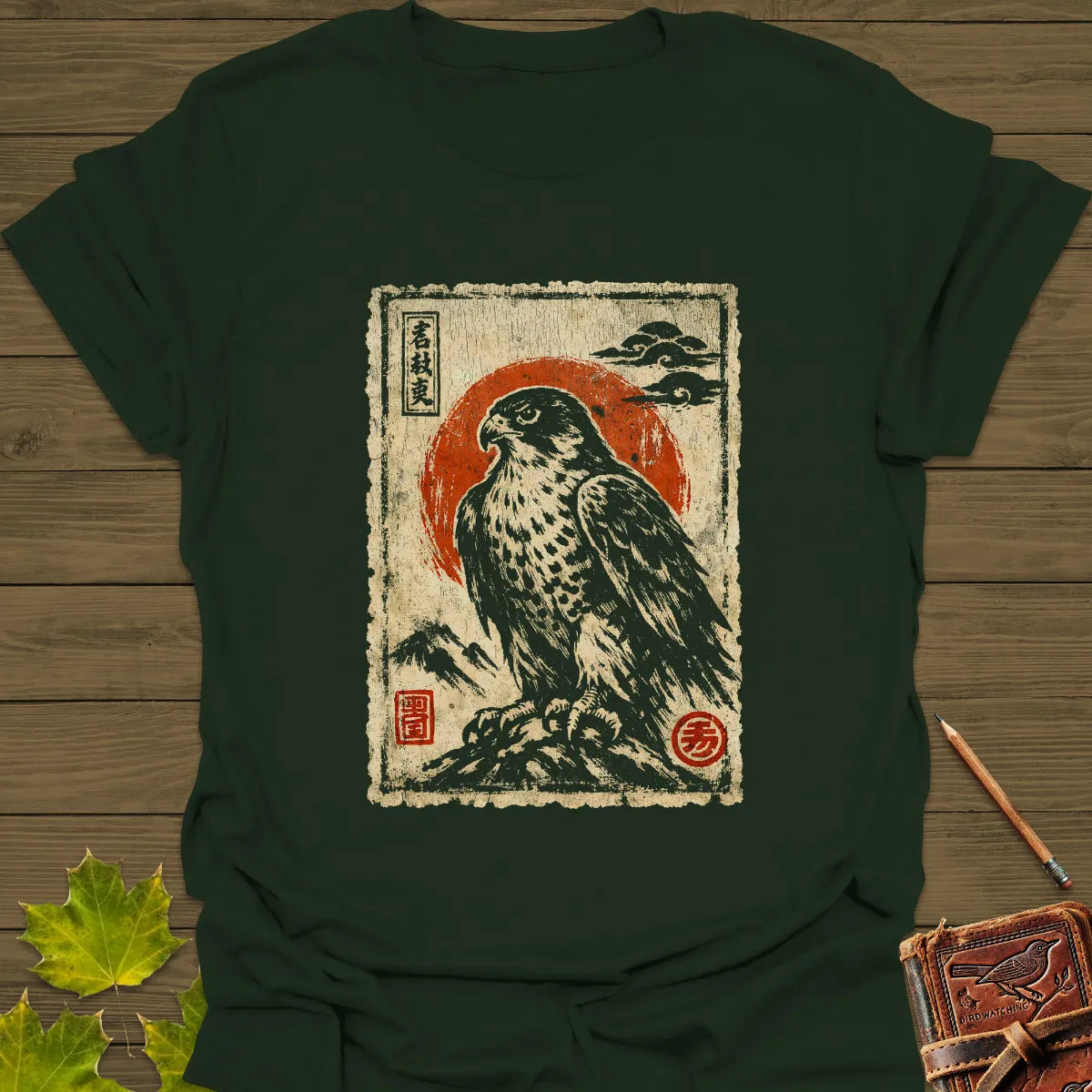 Falcon Japanese Art T-Shirt Forest Green