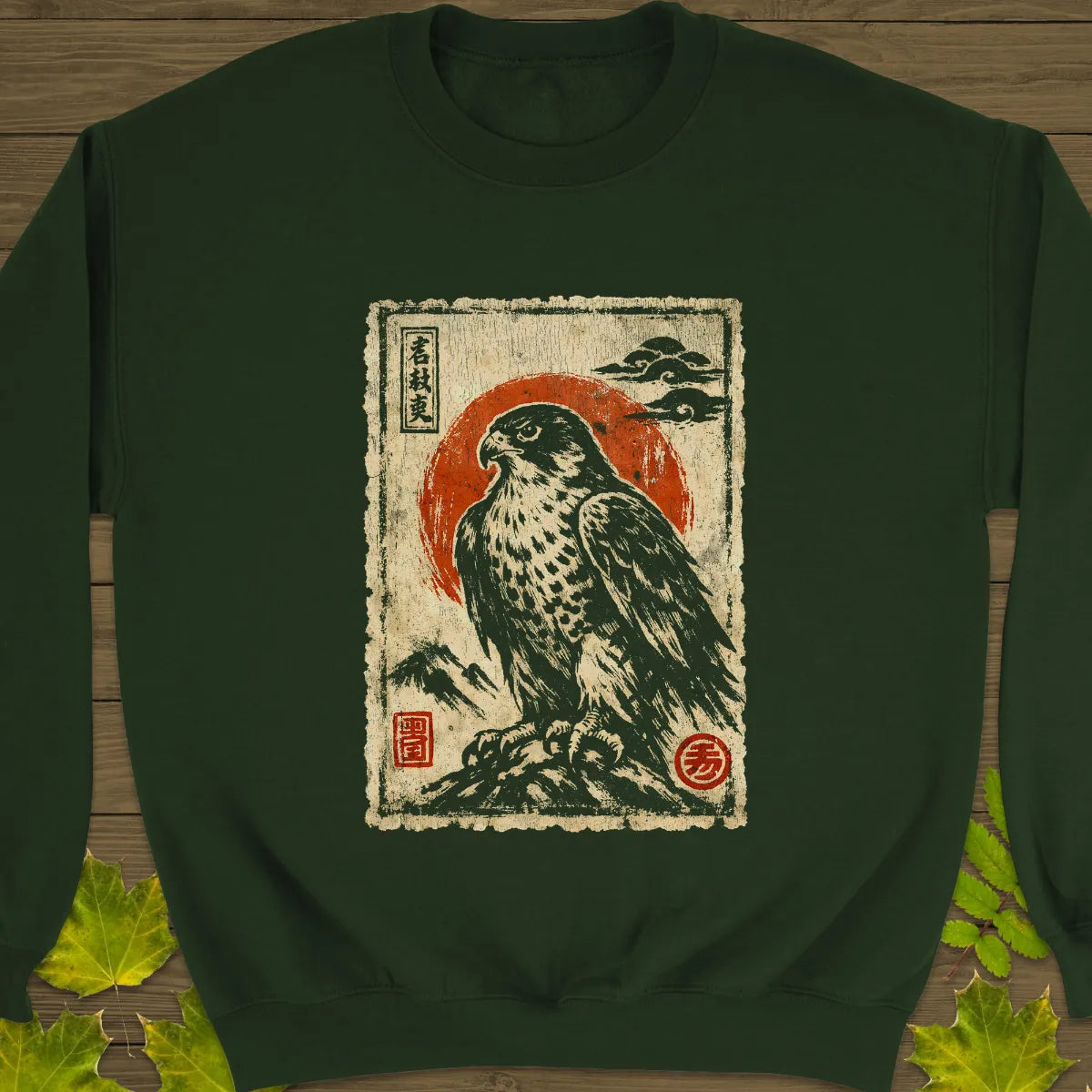 Falcon Japanese Art Sweatshirt Forest Green