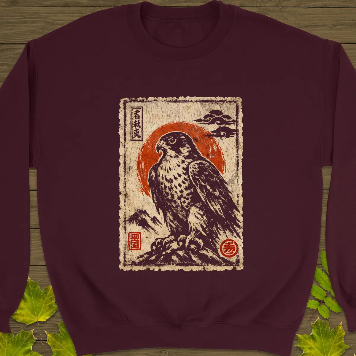 Falcon Japanese Art Sweatshirt Maroon