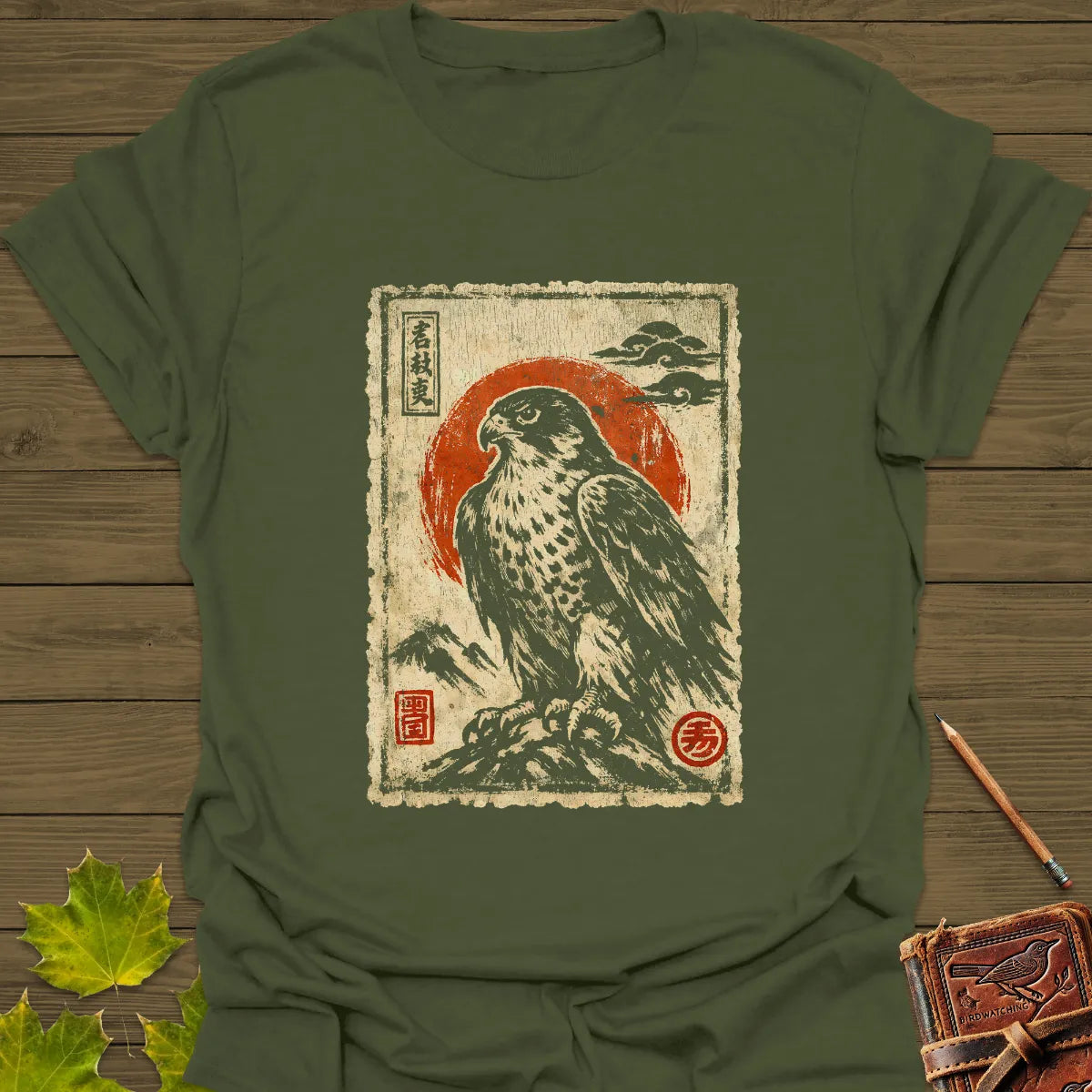Falcon Japanese Art T-Shirt Military Green