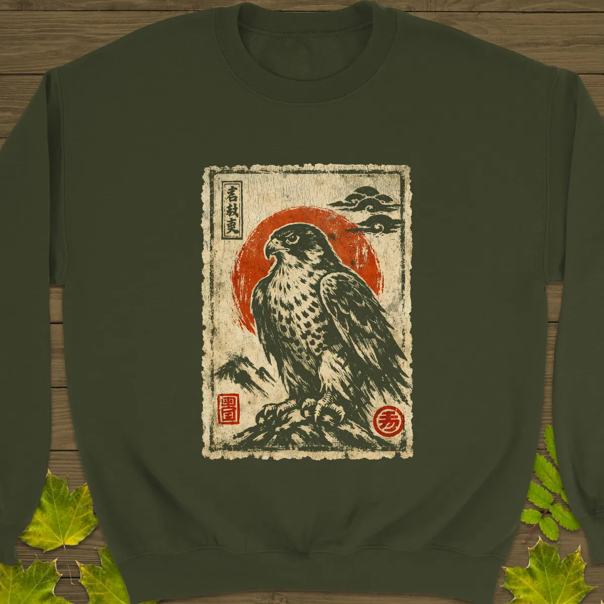 Falcon Japanese Art Sweatshirt Military Green