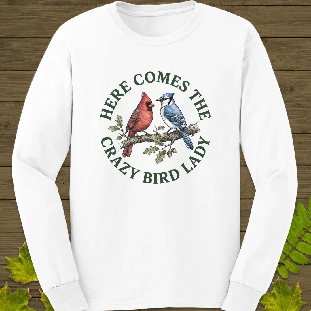 Crazy Bird Lady Long Sleeve White