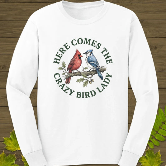 Crazy Bird Lady Long Sleeve White
